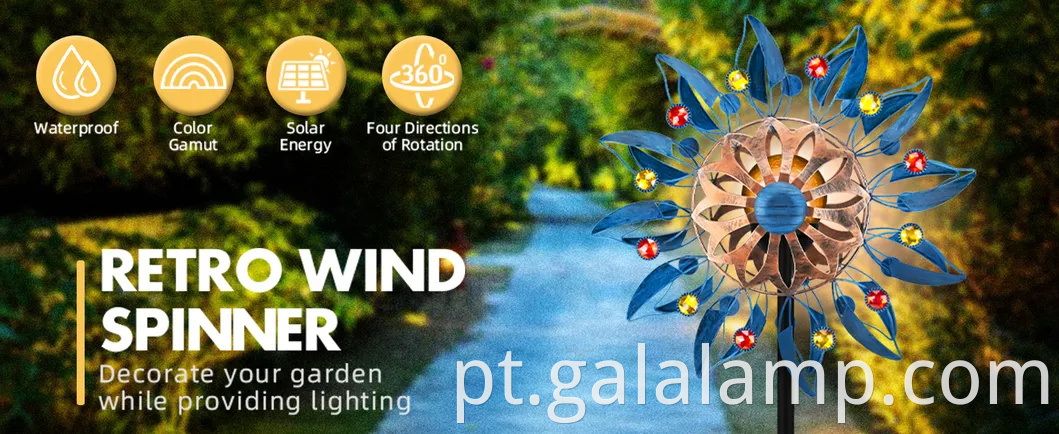 Spinner solar colorido de metal externo para lâmpada de decoração de jardim